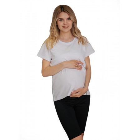 Пижамная футболка для беременных и кормящих с секретом для кормления Рита Белая